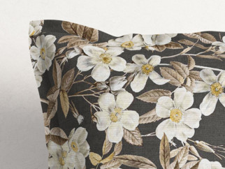 Poszewka na poduszkę z ozdobną kantą dekoracyjna Loneta - kwiaty na czarnym