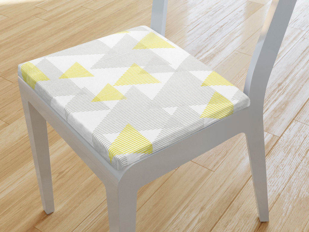 Kwadratowa poduszka na krzesło 38x38 cm Loneta - trójkąty w szaro-żółte paski