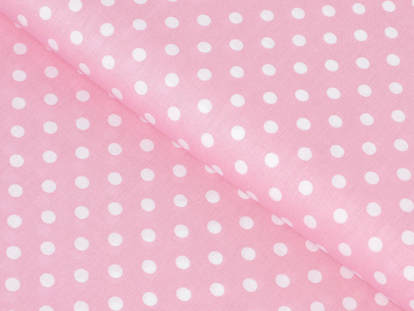 Płótno bawełniane - białe kropki na różowym