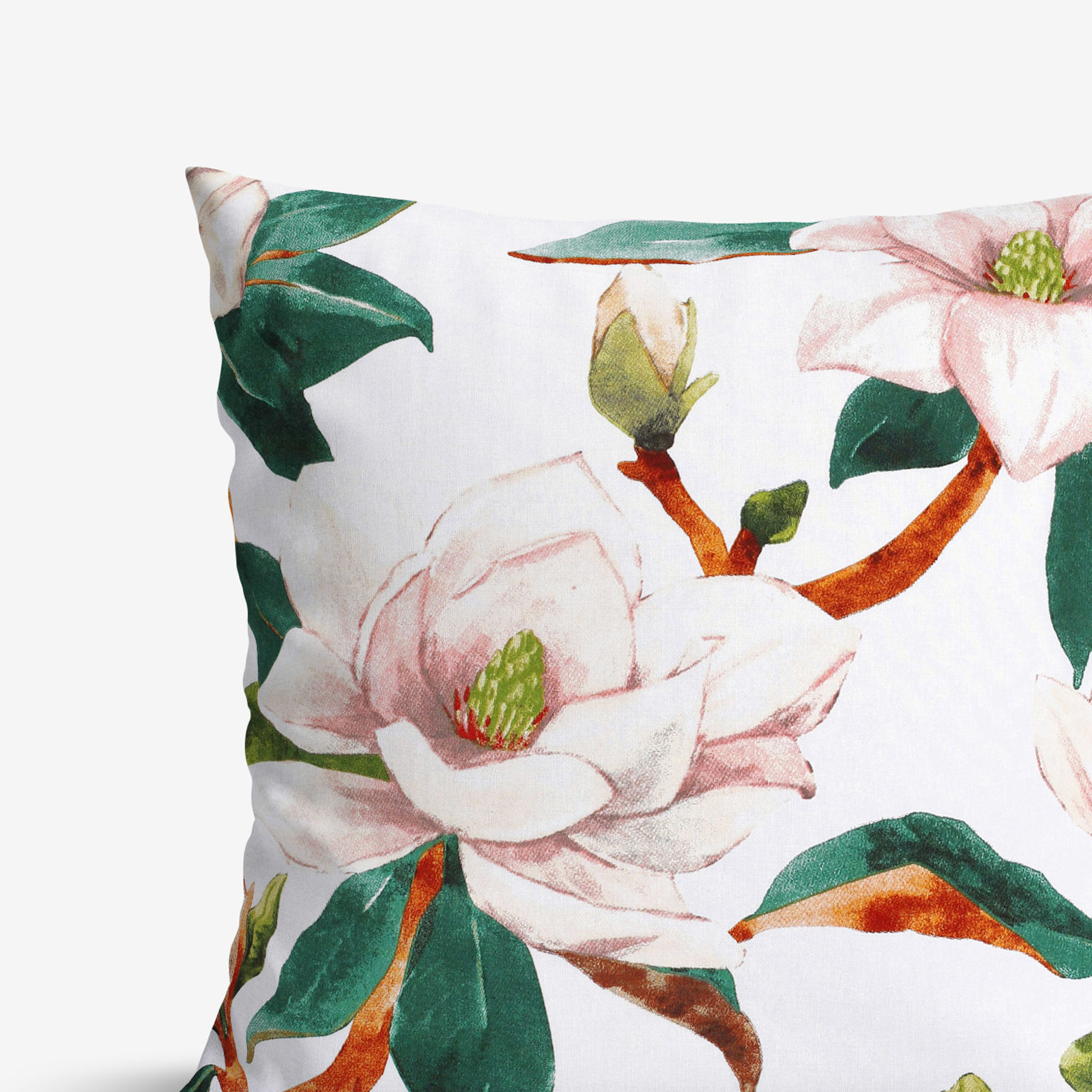 Poszewka na poduszkę bawełniana - magnolie i zielone liście