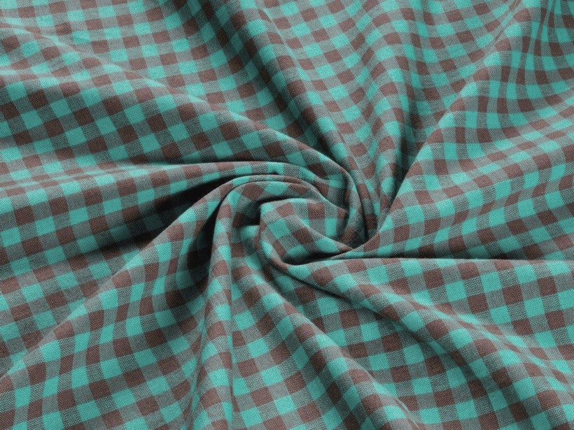 Mocna tkanina bawełniana Kanafas 230 g/m2 - mała kratka turkusowo-brązowa