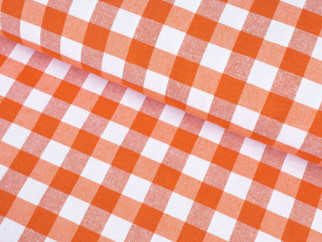Tkanina dekoracyjna Menorca - pomarańczowo-biała kratka - szer. 140cm