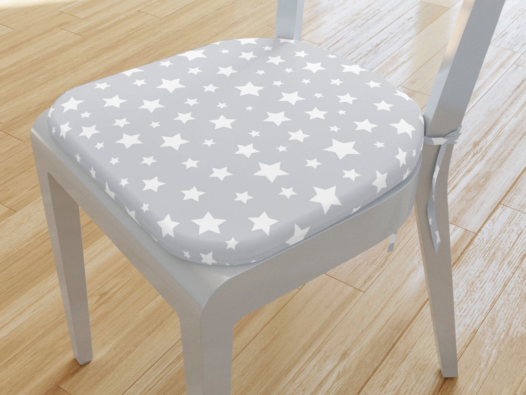 Zaokrąglona poduszka na krzesło 39x37 cm Loneta - białe gwiazdy na szarym