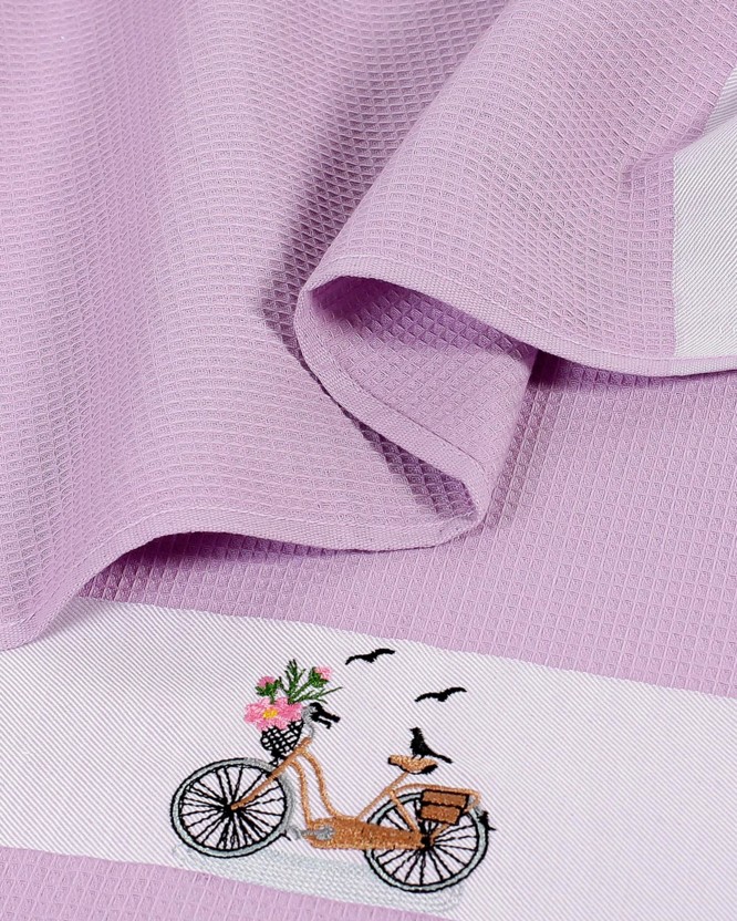 Ścierka kuchenna gofrowana - rower retro na fioletowym