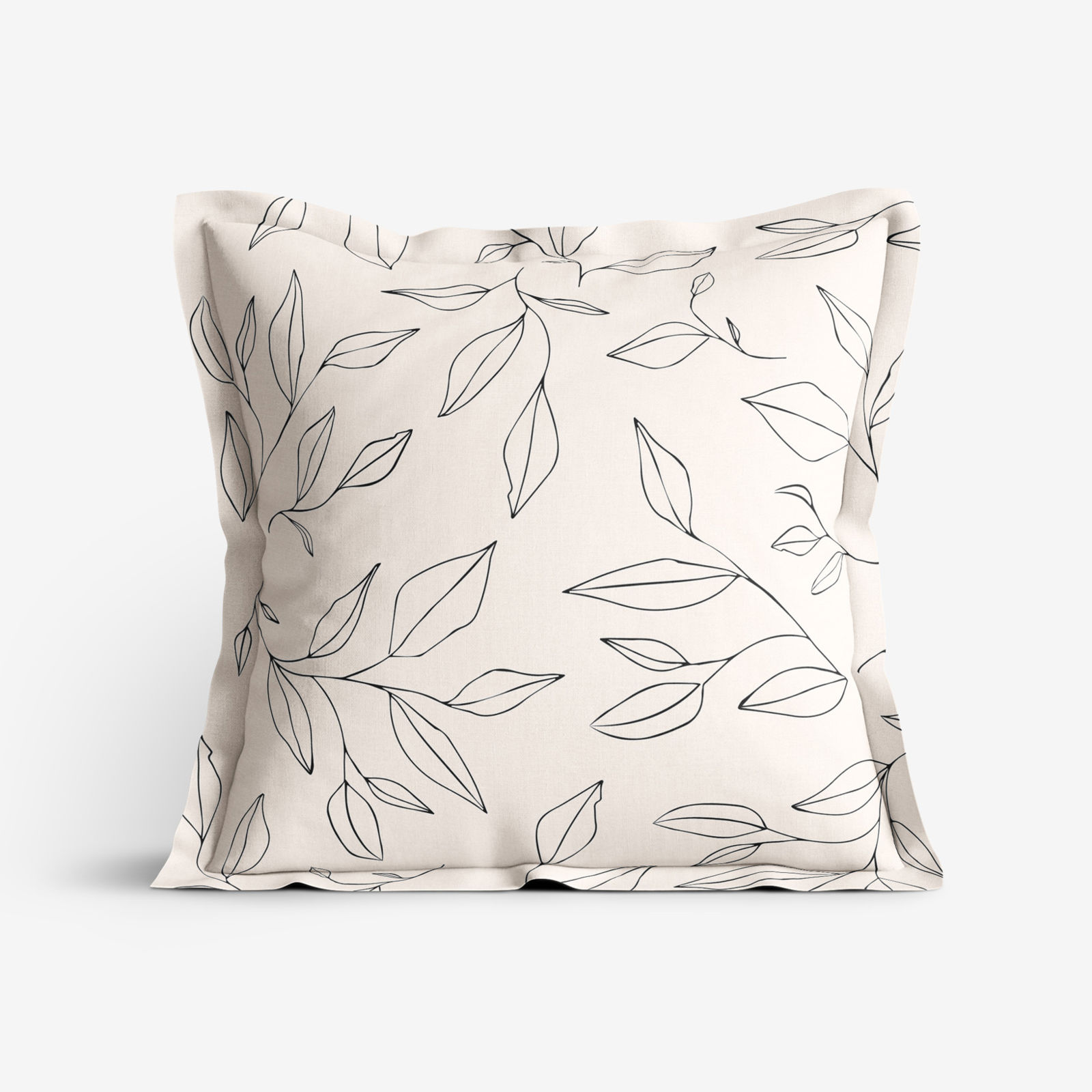 Poszewka na poduszkę z ozdobną kantą bawełniana - liście na naturalnym