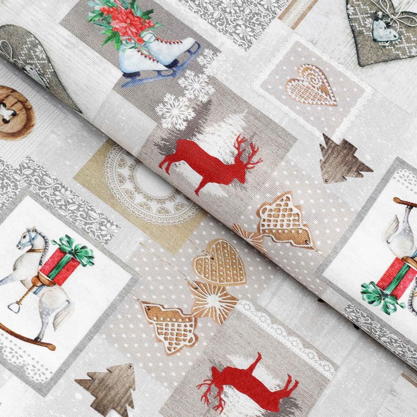 Tkanina dekoracyjna Loneta - patchwork świąteczny