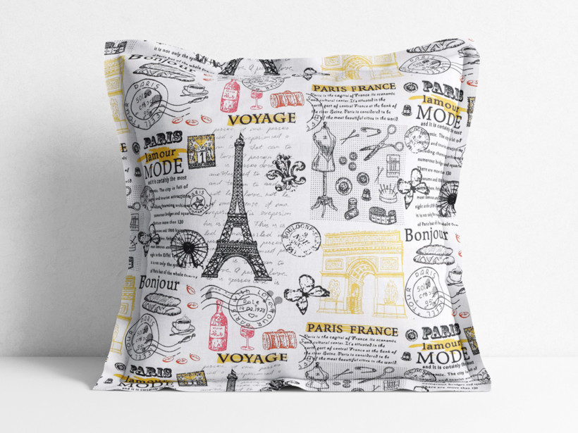 Poszewka na poduszkę z ozdobną kantą bawełniana - symbole Paryża