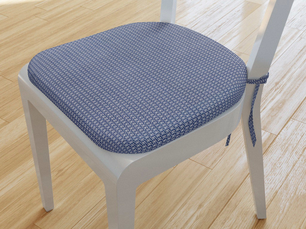 Zaokrąglona poduszka na krzesło 39x37 cm - geometryczne kształty na ciemnoniebieskim