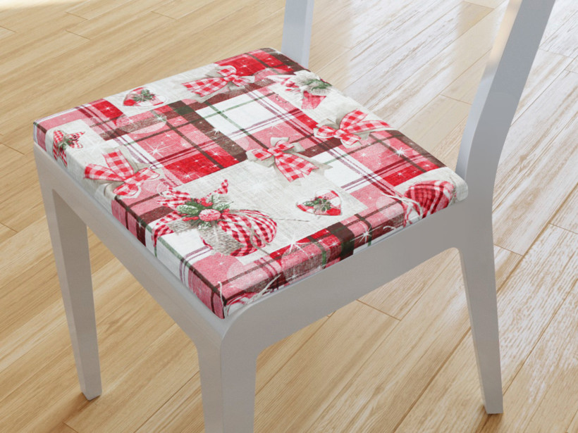 Kwadratowa poduszka na krzesło 38x38 cm Verona świąteczna - dekoracja świąteczna na czerwonej kratce