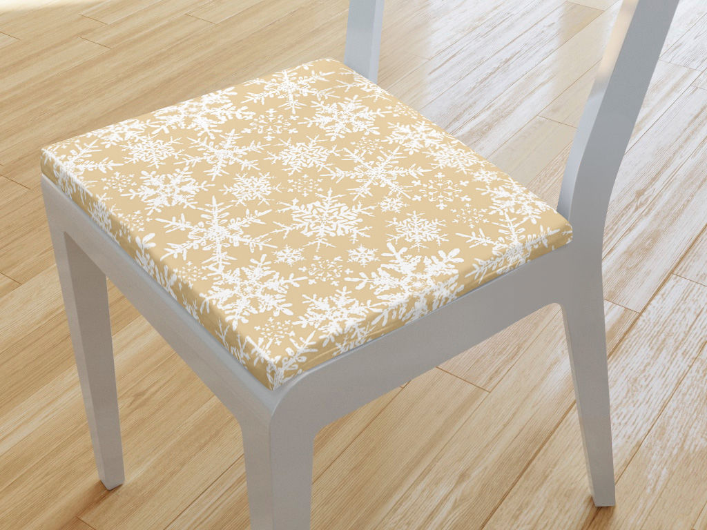 Kwadratowa poduszka na krzesło 38x38 cm - płatki śniegu na złotym