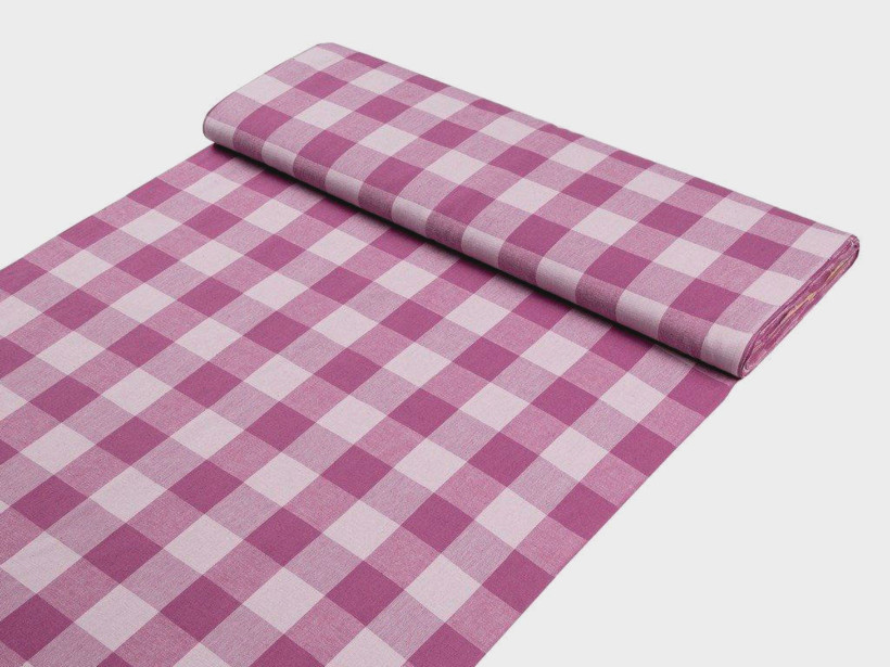 Mocna tkanina bawełniana Kanafas 230 g/m2 - duża fioletowo-biała kratka