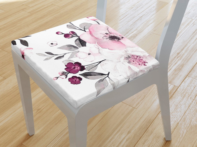 Kwadratowa poduszka na krzesło 38x38 cm - kwiaty sakury