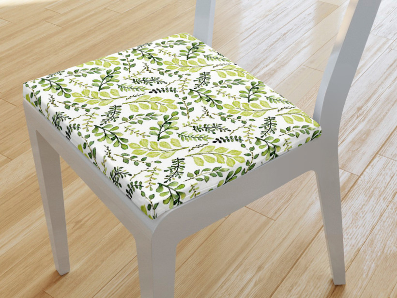 Kwadratowa poduszka na krzesło 38x38 cm Loneta - zielone liście