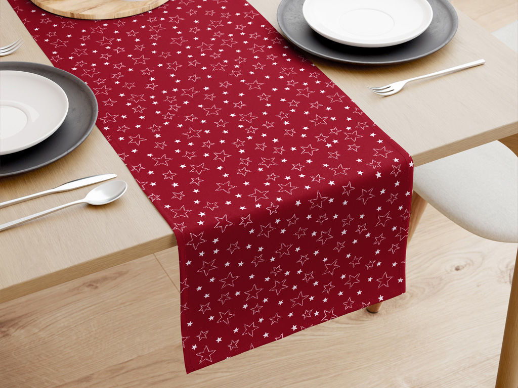 Bieżnik na stół bawełniany - białe gwiazdki na czerwonym
