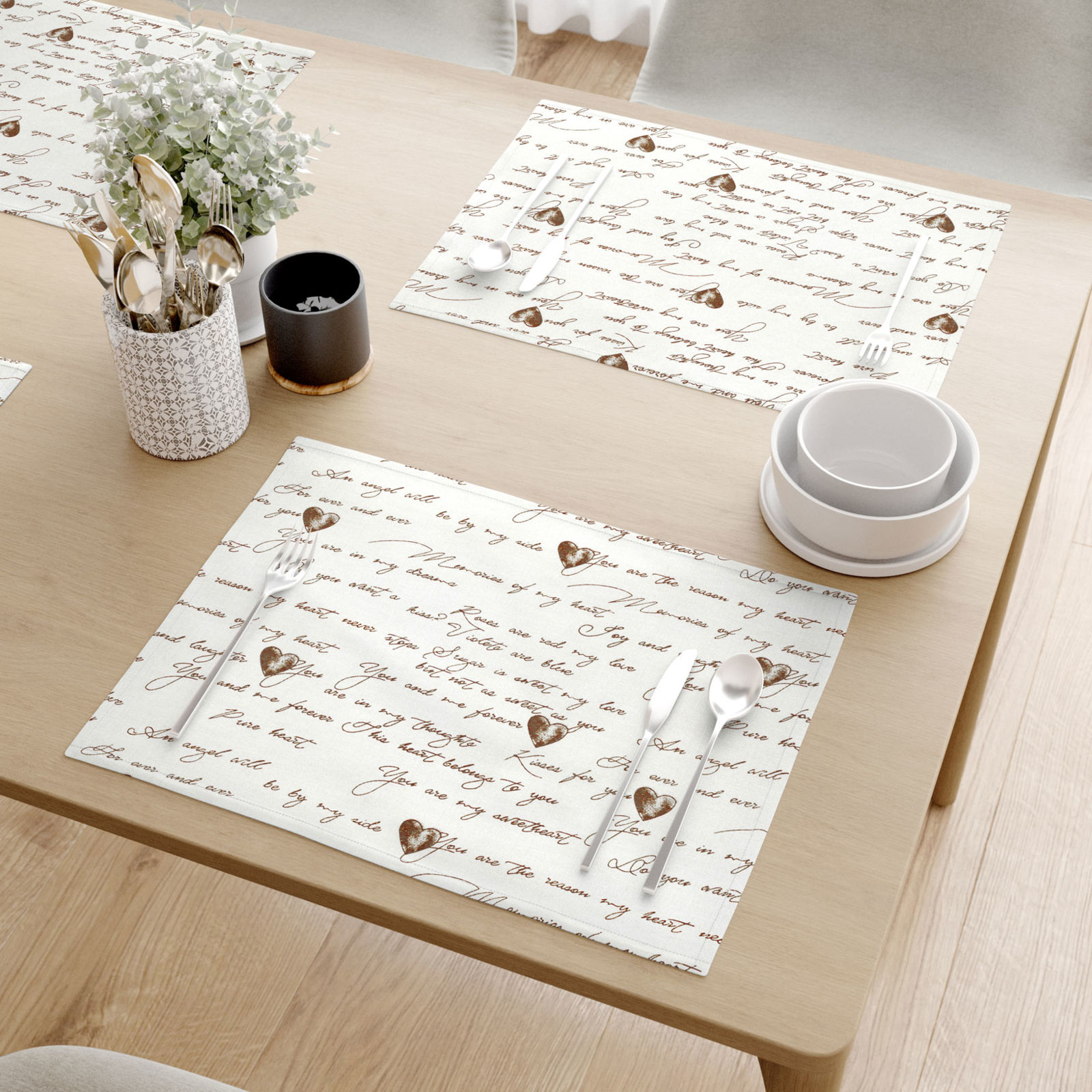 Podkładka na stół z płótna bawełnianego - tekst miłosny - 2szt.