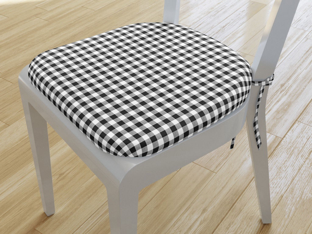 Zaokrąglona poduszka na krzesło 39x37 cm - czarno-biała kratka