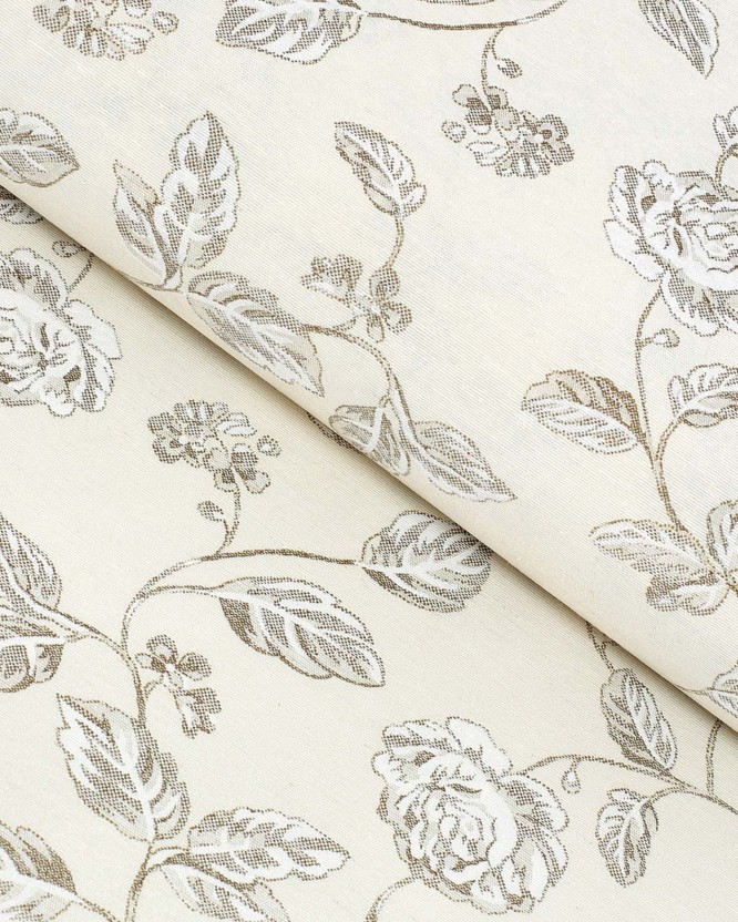 Tkanina dekoracyjna Loneta - białe róże na kremowym