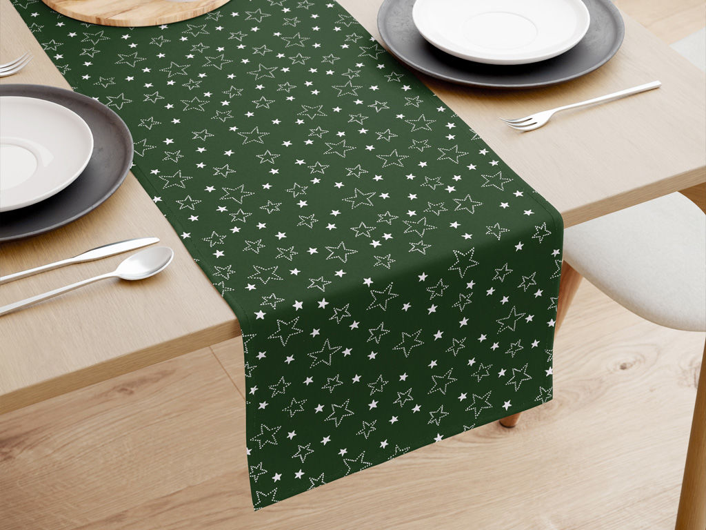 Bieżnik na stół bawełniany - białe gwiazdki na zielonym