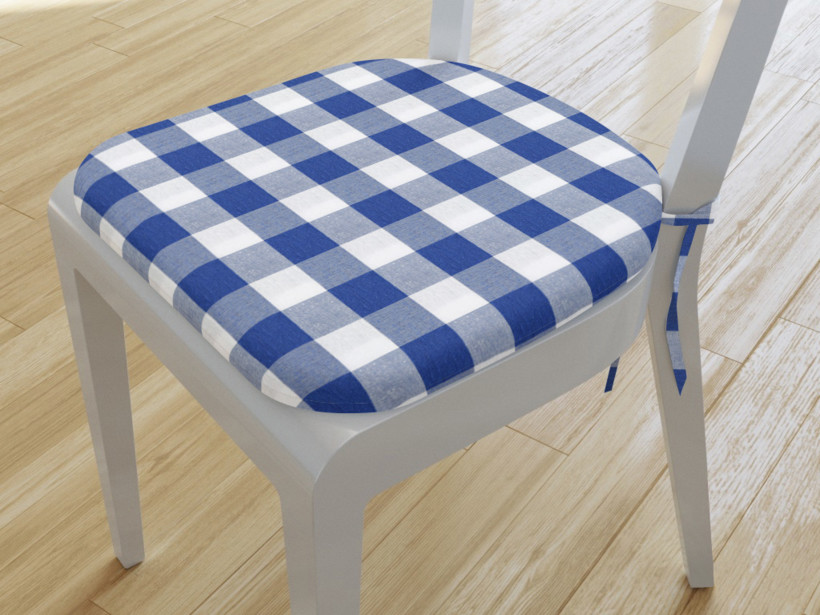 Zaokrąglona poduszka na krzesło 39x37 cm Menorca - duża niebiesko-biała kratka