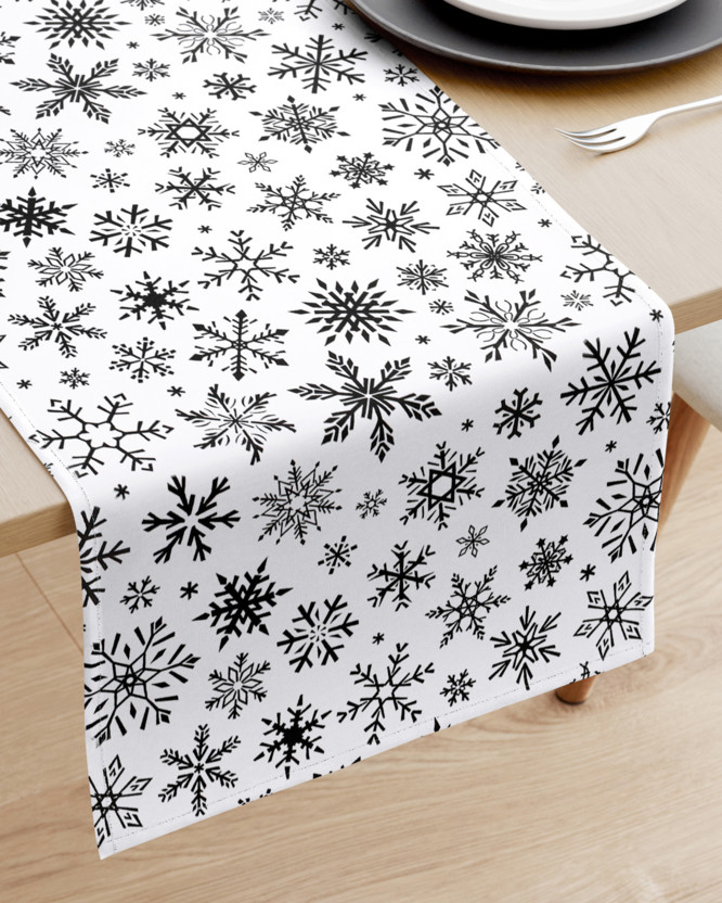 Bieżnik na stół świąteczny z płótna bawełnianego - płatki śniegu