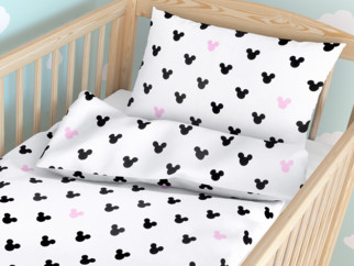Pościel bawełniana do łóżeczka - czarno-różowe myszki Miki