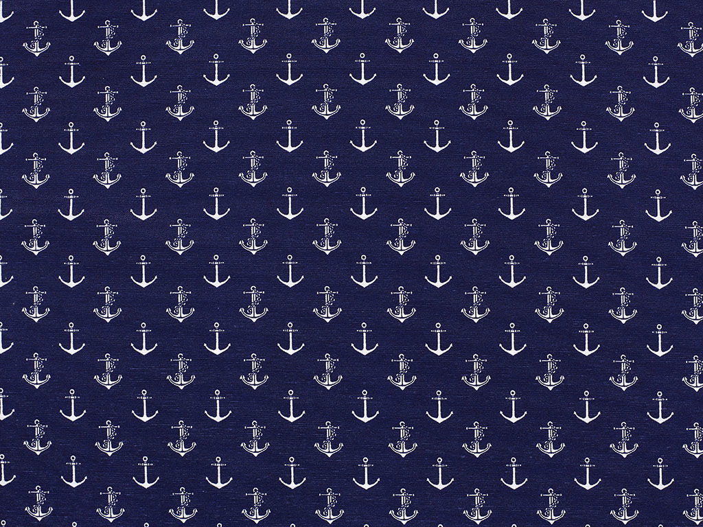 Tkanina dekoracyjna Loneta - kotwice na niebieskim