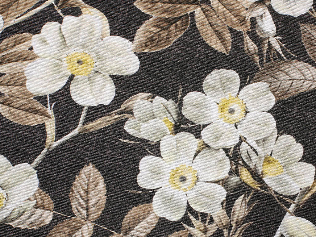 Tkanina dekoracyjna Loneta - kwiaty na czarnym
