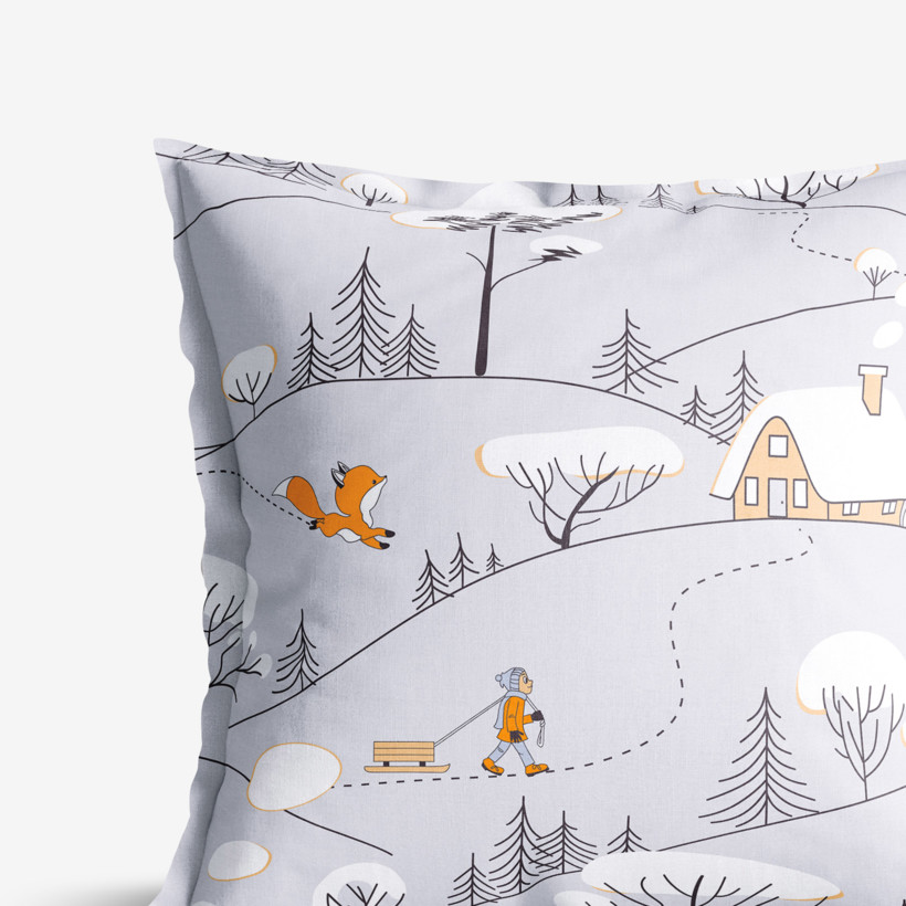 Poszewka na poduszkę z ozdobną kantą bawełniana świąteczna - zimowy krajobraz
