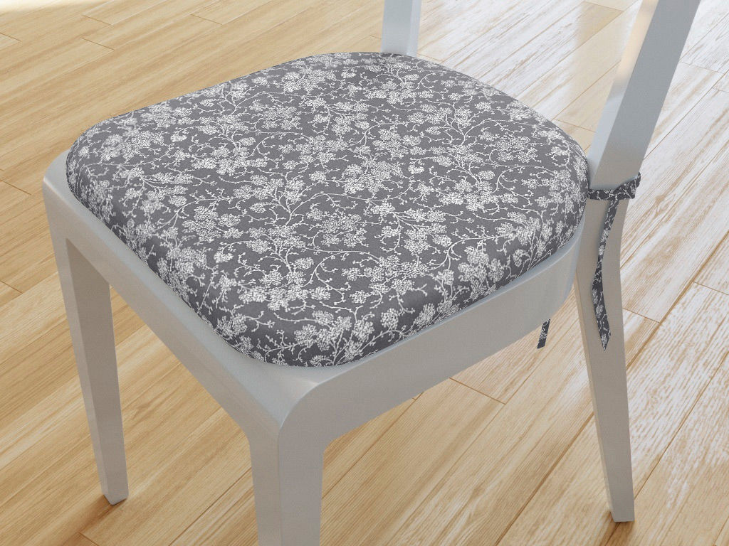 Zaokrąglona poduszka na krzesło 39x37 cm - pnące kwiaty na ciemnoszarym
