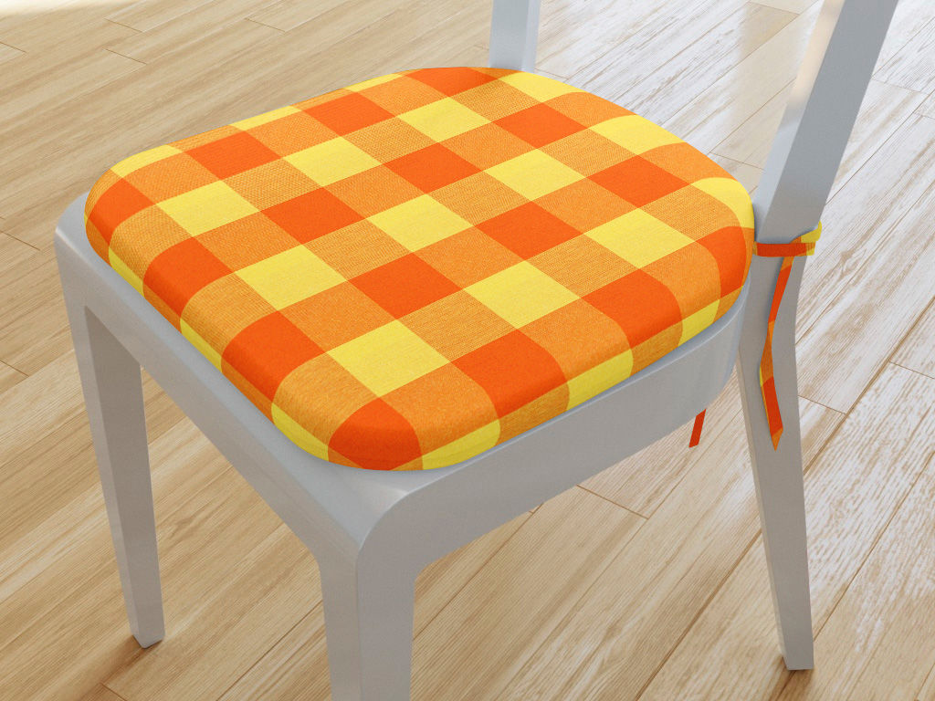 Zaokrąglona poduszka na krzesło 39x37 cm Kanafas - duża pomarańczowo-żółta kratka