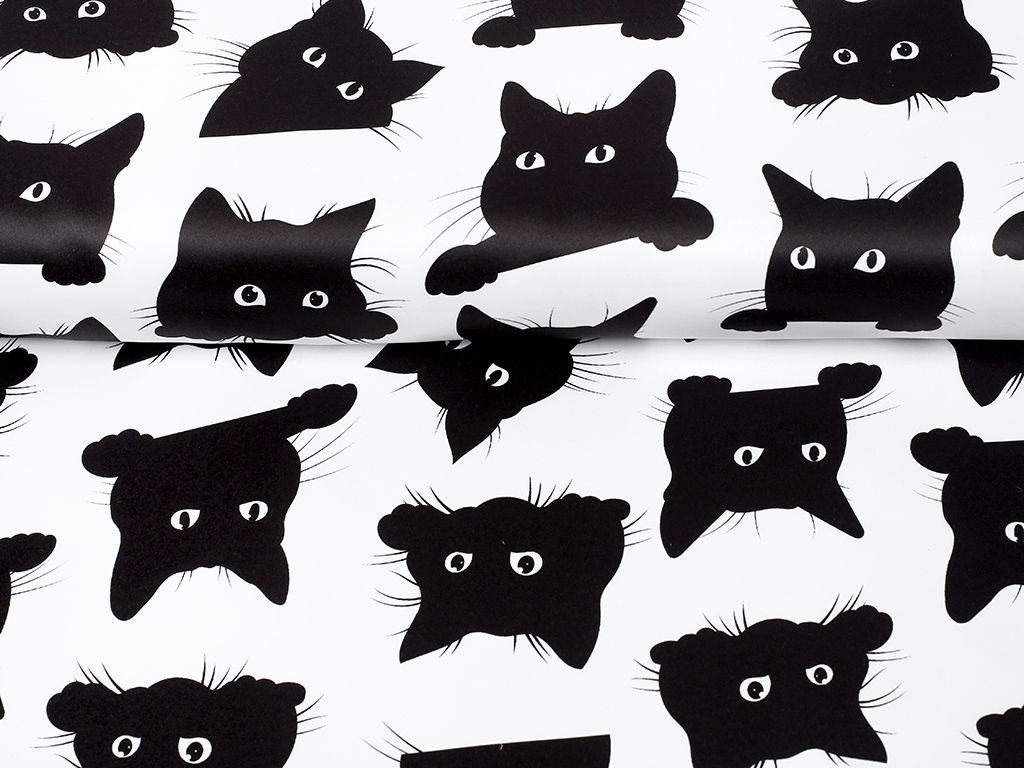 Tkanina zaciemniająca Blackout BL-56 czarne koty na białym