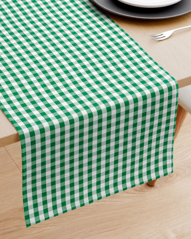 Bieżnik na stół z płótna bawełnianego - zielono-biała kratka