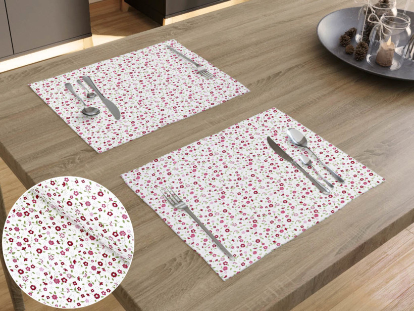 Podkładka na stół z płótna bawełnianego - różowe kwiaty malowane - 2szt.