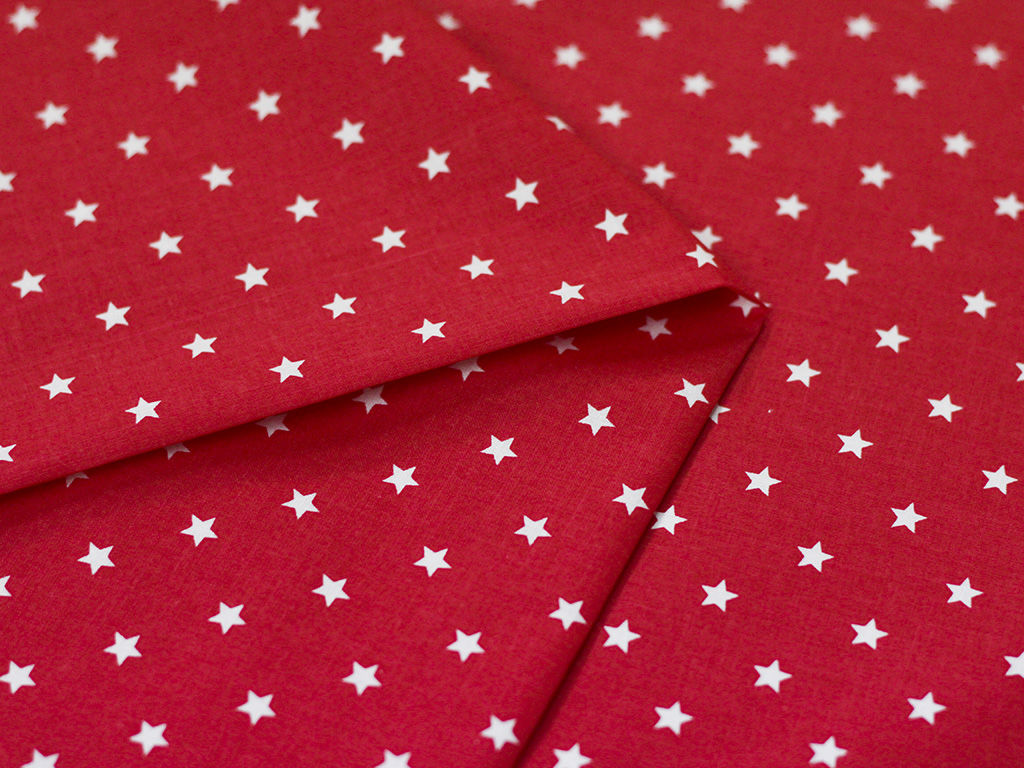 Płótno bawełniane - małe gwiazdki na czerwonym