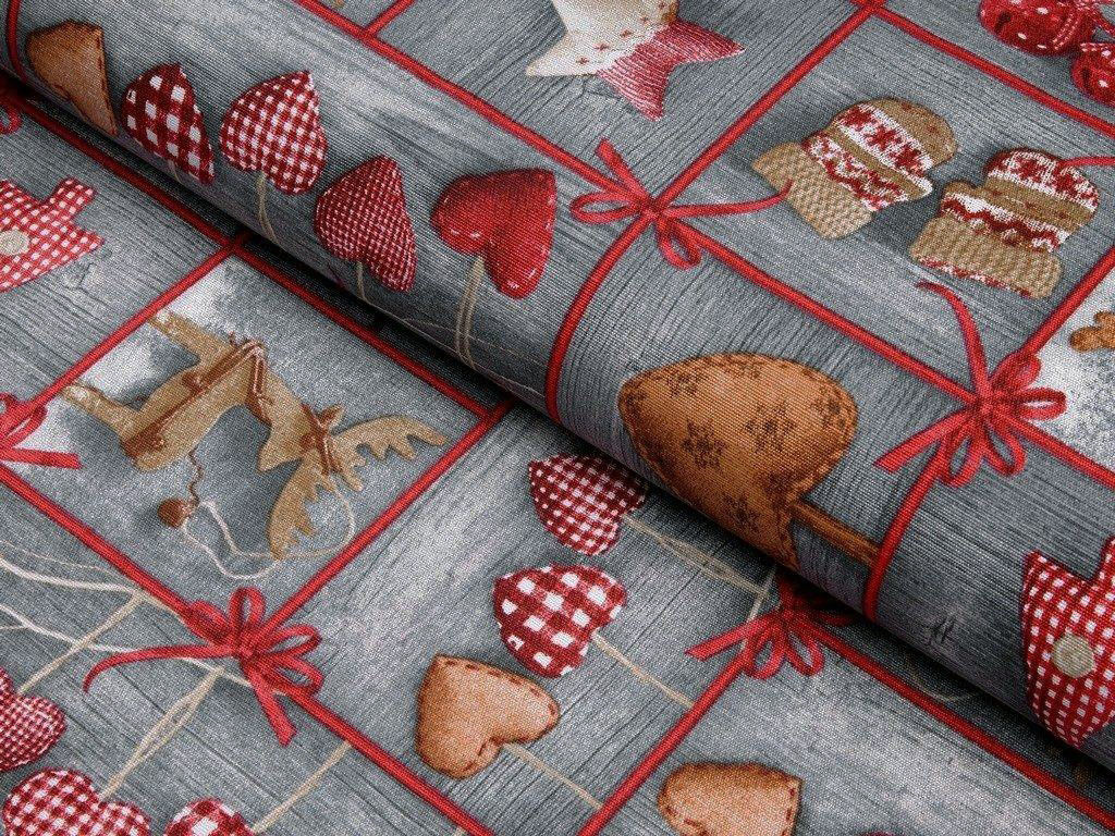 Tkanina dekoracyjna świąteczna Loneta - święta na szarym