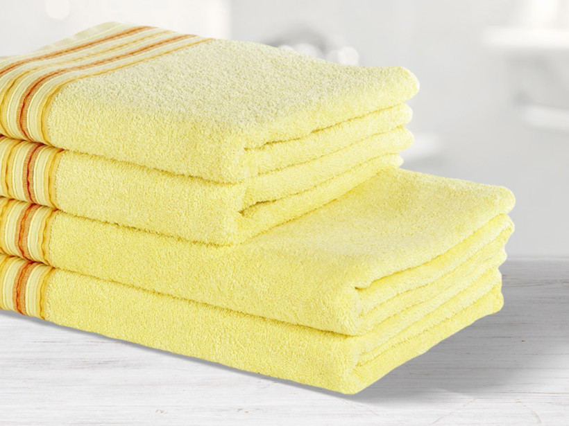 Ręcznik kąpielowy frotte Nova - żółty z pomarańczowymi paskami