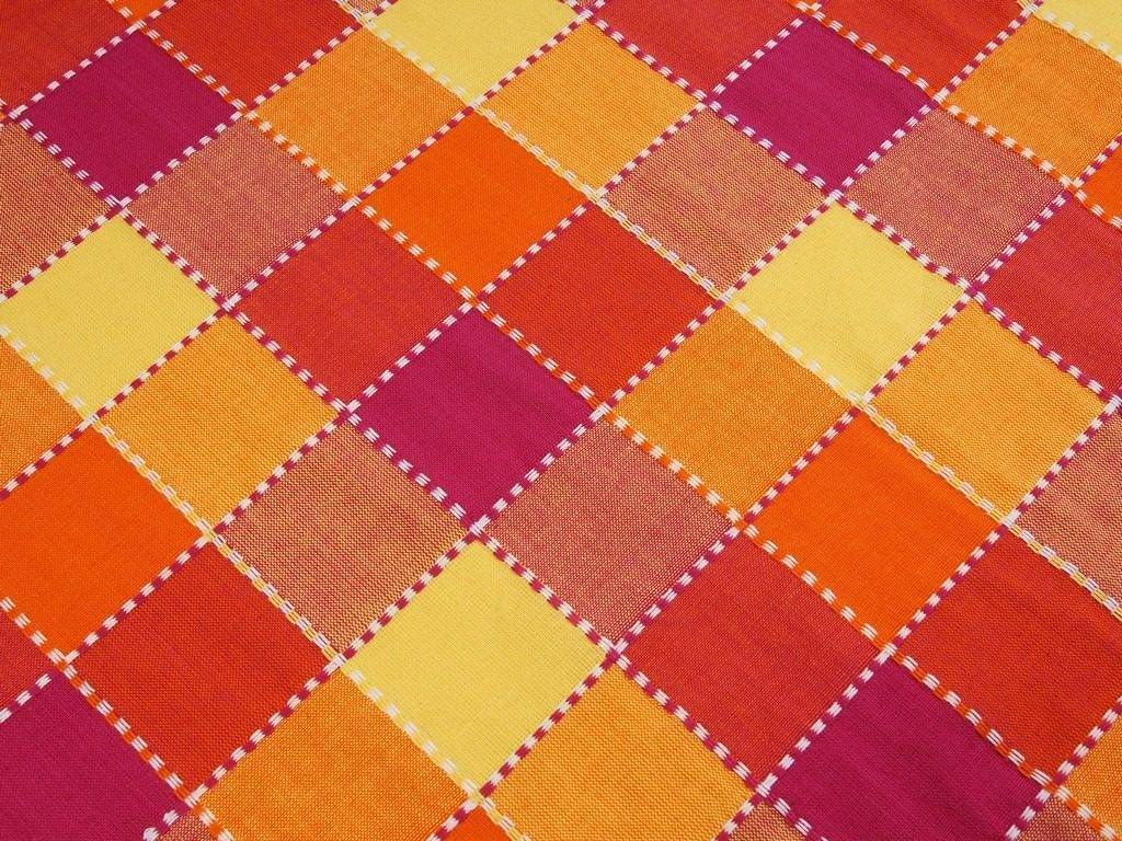 Mocna tkanina bawełniana Kanafas 230 g/m2 - duża kratka pomarańczowo-różowo-żółta