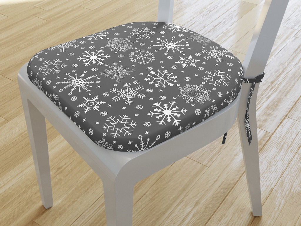 Zaokrąglona poduszka na krzesło 39x37 cm - płatki śniegu na szarym