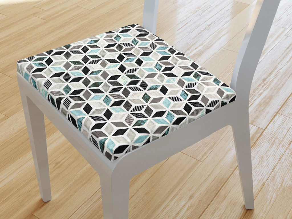 Kwadratowa poduszka na krzesło 38x38 cm Vintage - mozaika z turkusem