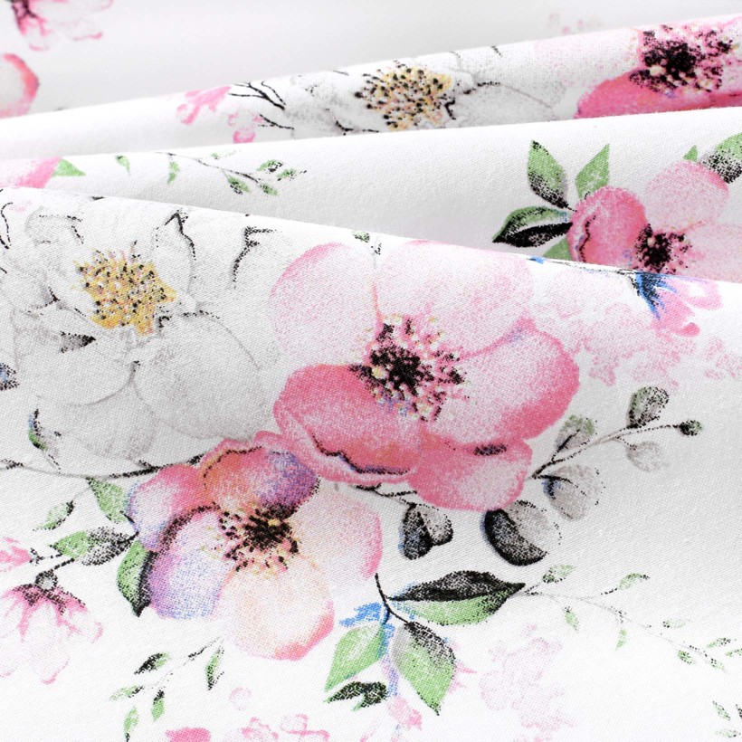Poszewka na poduszkę bawełniana - różowe sakury z liśćmi