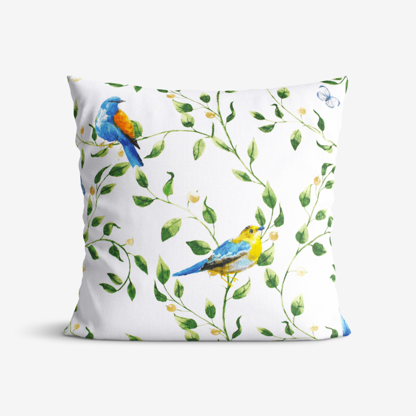 Poszewka na poduszkę bawełniana - kolorowe ptaki w ogrodzie