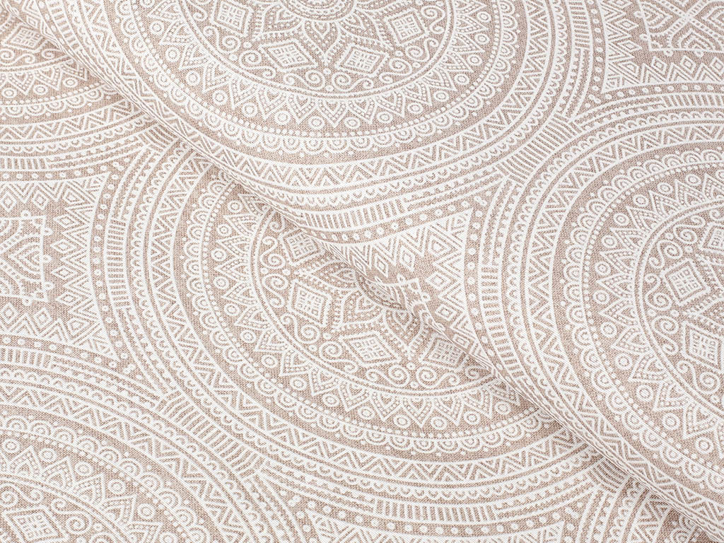 Tkanina dekoracyjna Verona - duże mandale na naturalnym