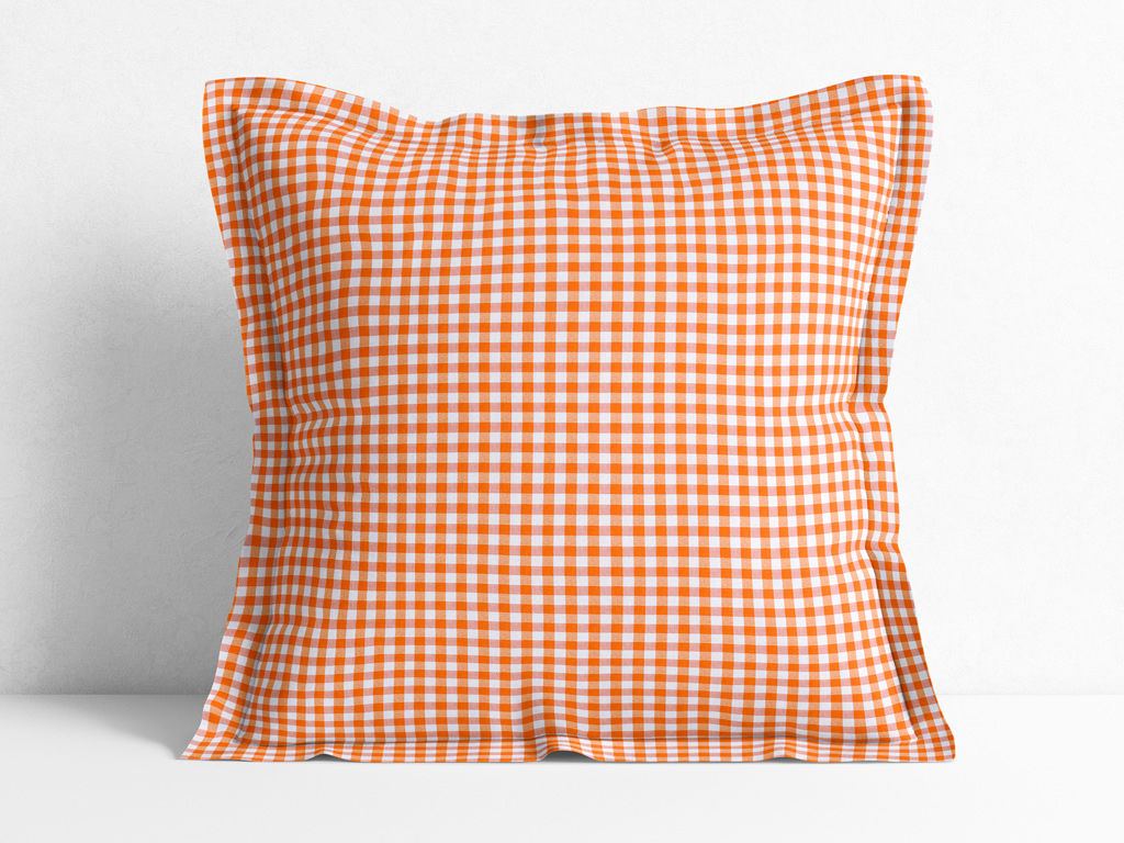 Poszewka na poduszkę z ozdobną kantą dekoracyjna Menorca - mała pomarańczowo-biała kratka