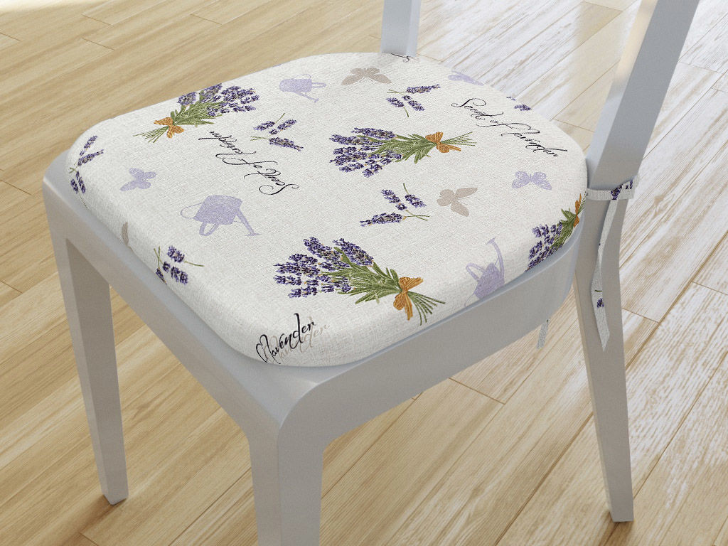 Zaokrąglona poduszka na krzesło 39x37 cm Verona - lawenda i motyle na naturalnym