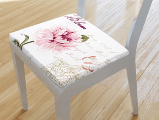 Kwadratowa poduszka na krzesło 38x38 cm - piwonie z tekstami