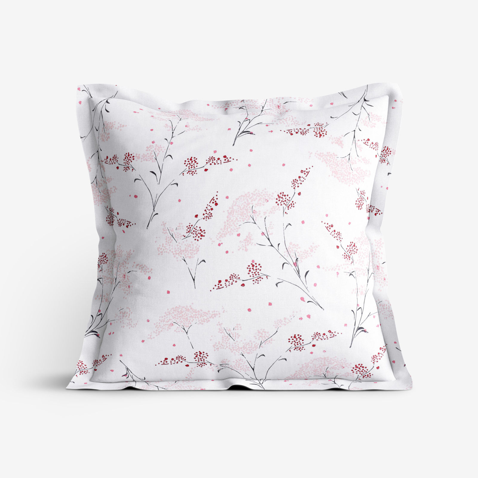 Poszewka na poduszkę z ozdobną kantą bawełniana - kwiaty japońskie na białym