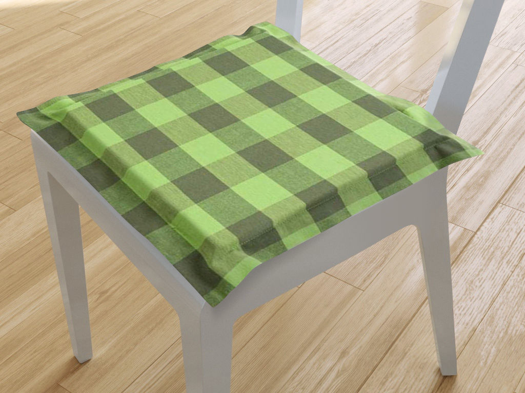 Kwadratowa poduszka na krzesło z ozdobną kantą 38x38 cm Kanafas - duża kratka zielona