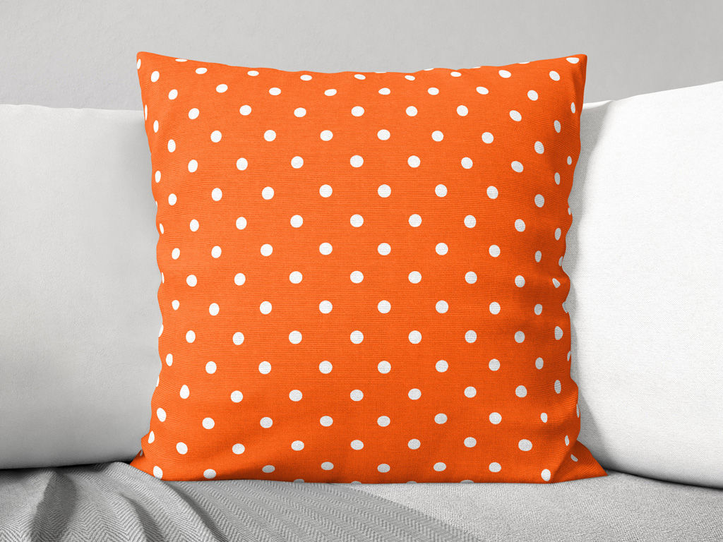 Poszewka na poduszkę dekoracyjna Loneta - białe kropki na pomarańczowym