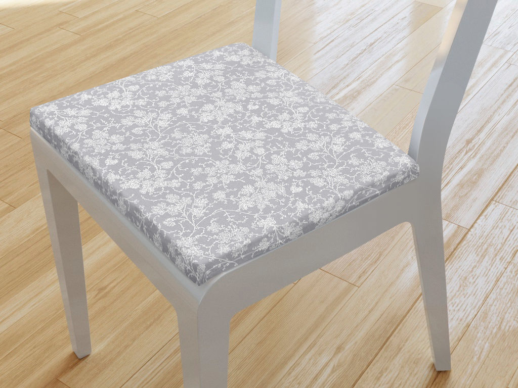 Kwadratowa poduszka na krzesło 38x38 cm - pnące kwiaty na jasnoszarym