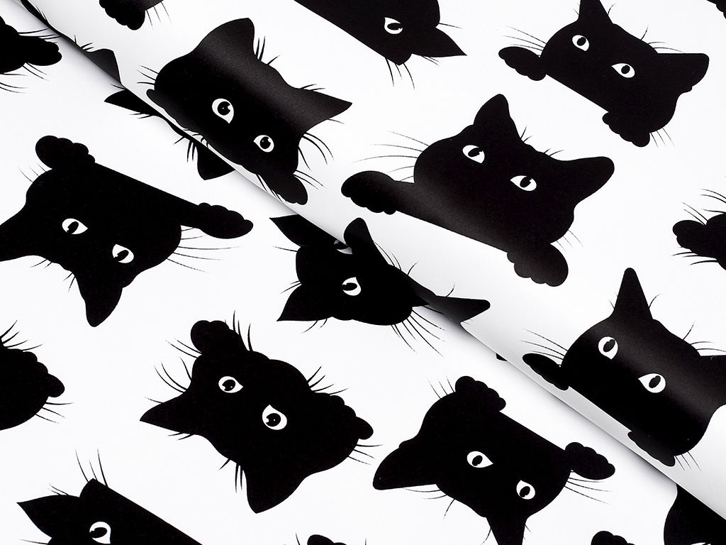 Tkanina zaciemniająca Blackout BL-56 czarne koty na białym